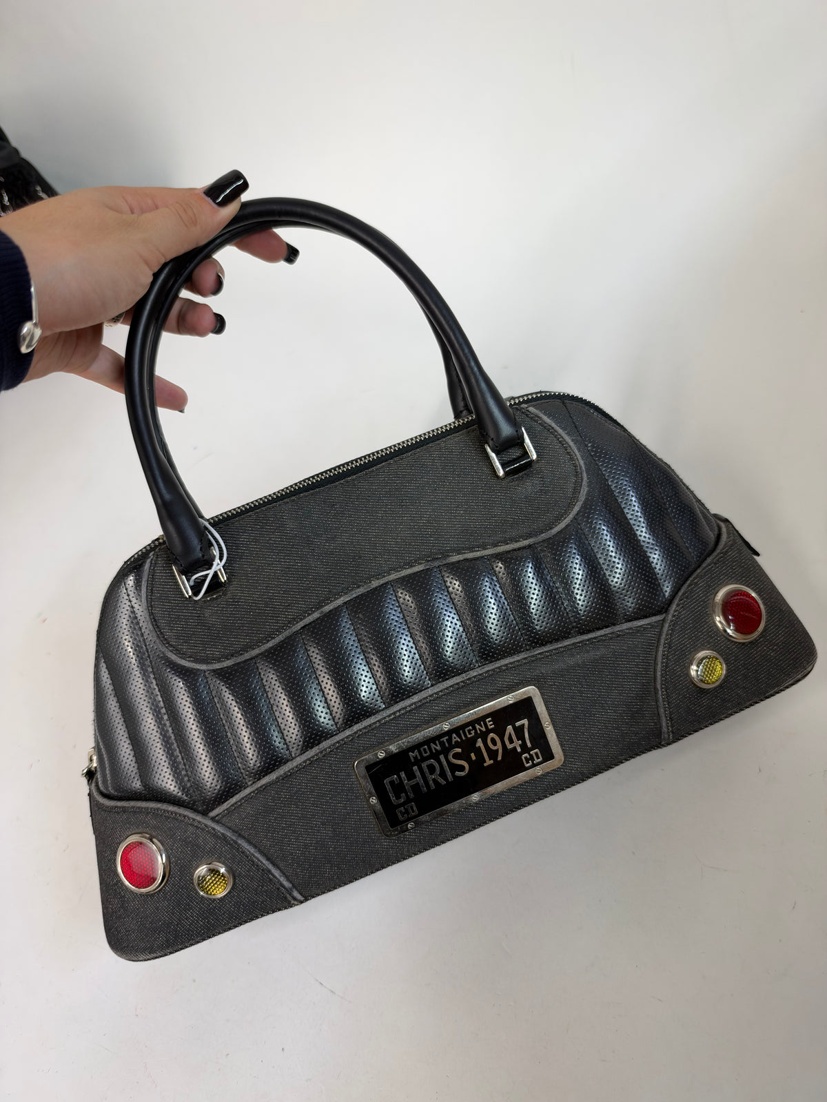 Christian Dior Black Denim & Leather Montaigne Cadillac Top Handle Bag