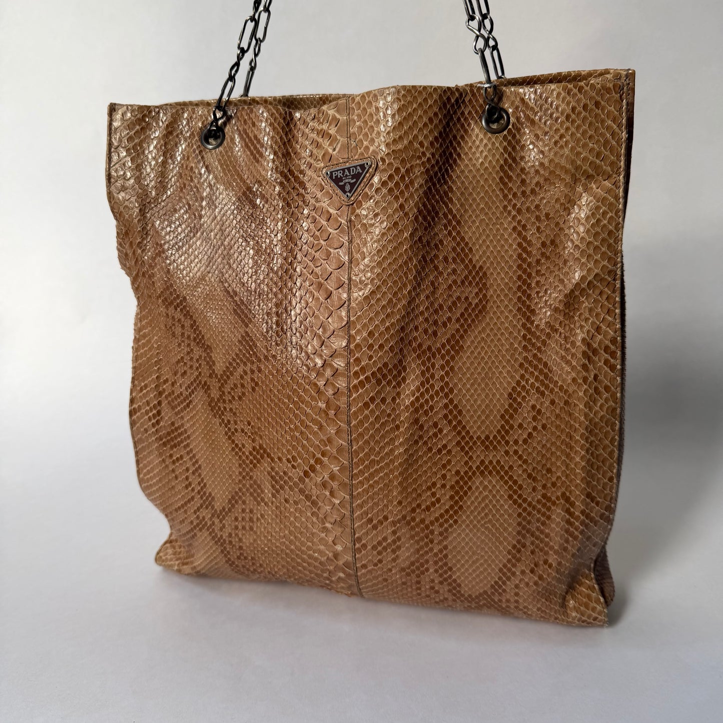 Prada Brown Multicolored Snakeskin Leather Chain Shoulder Bag