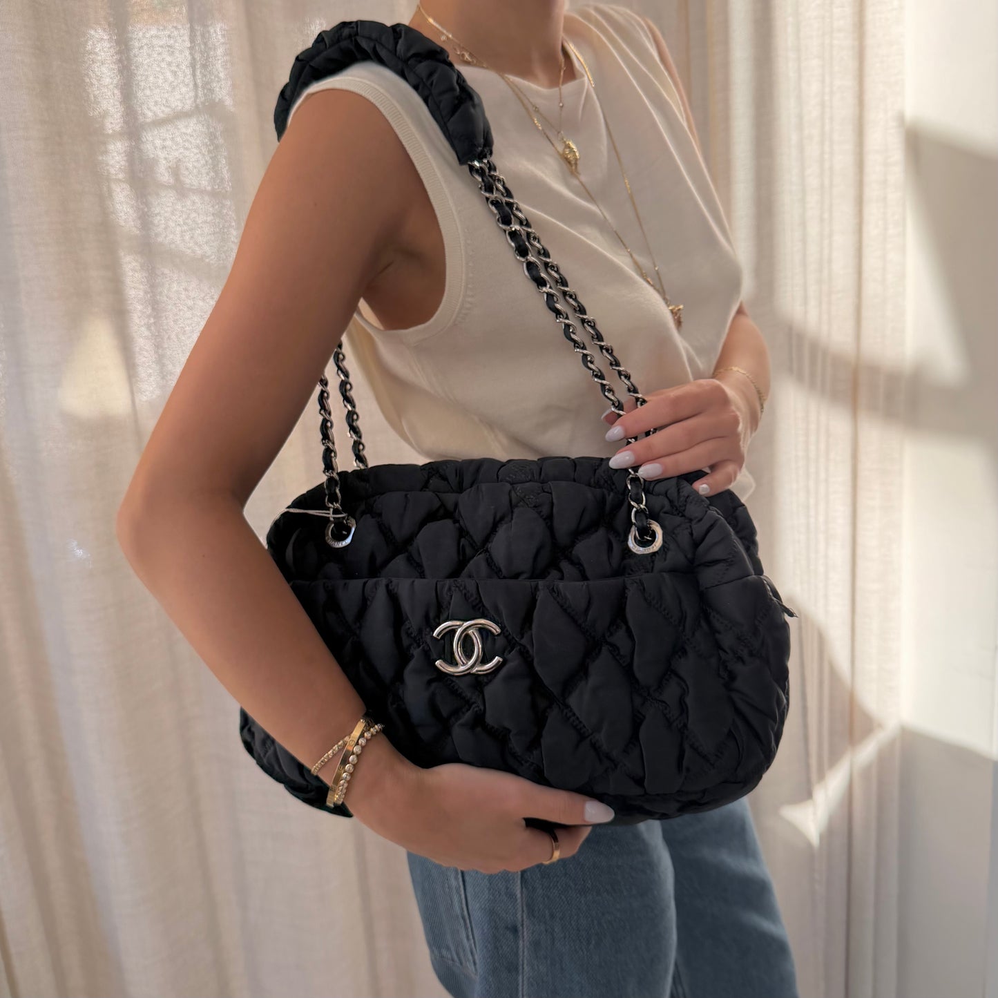 Chanel Black Bubble Quilted Shoulder Bag