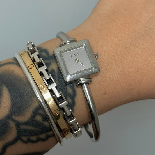 Gucci Silver Dial Square Bangle Watch