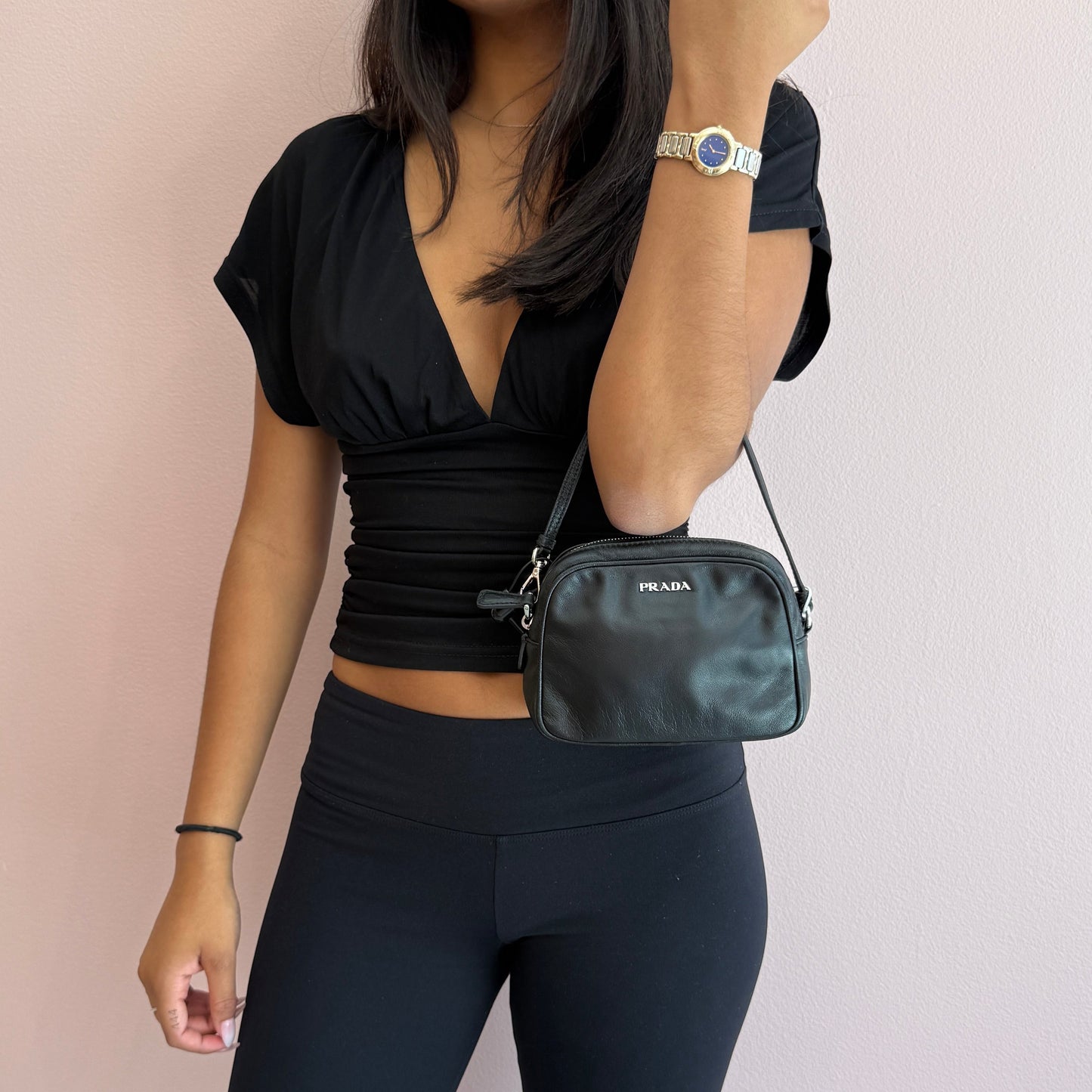 Prada Black Mini Lambskin Leather Pochette