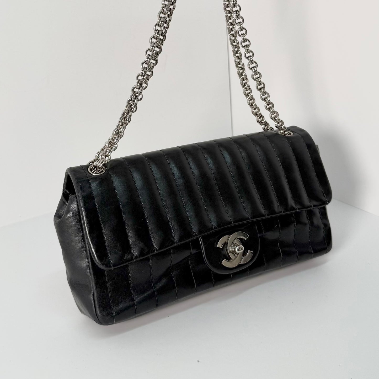 Chanel Black Lambskin Vertical Quilted Flap w/ Bijoux Chain Strap