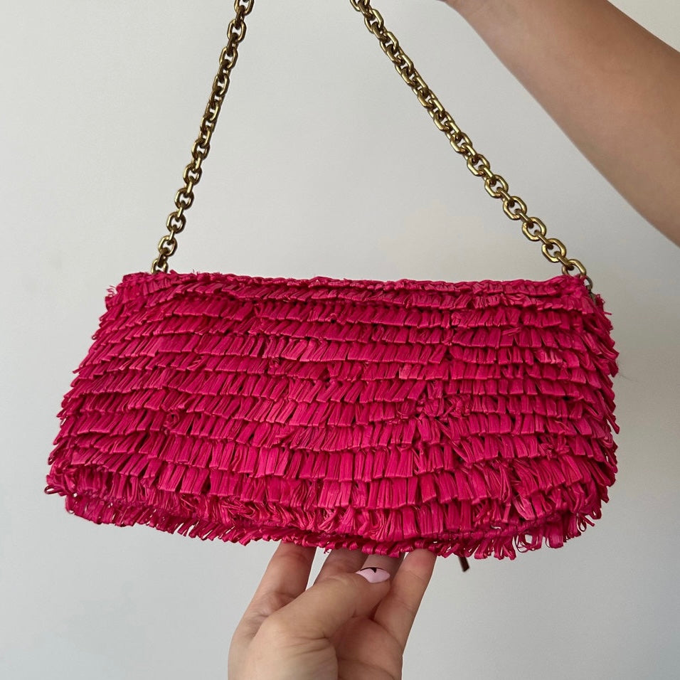 Balenciaga Woven Pink & Beige Panier Large Basket Rafia Tote w/ Mirror