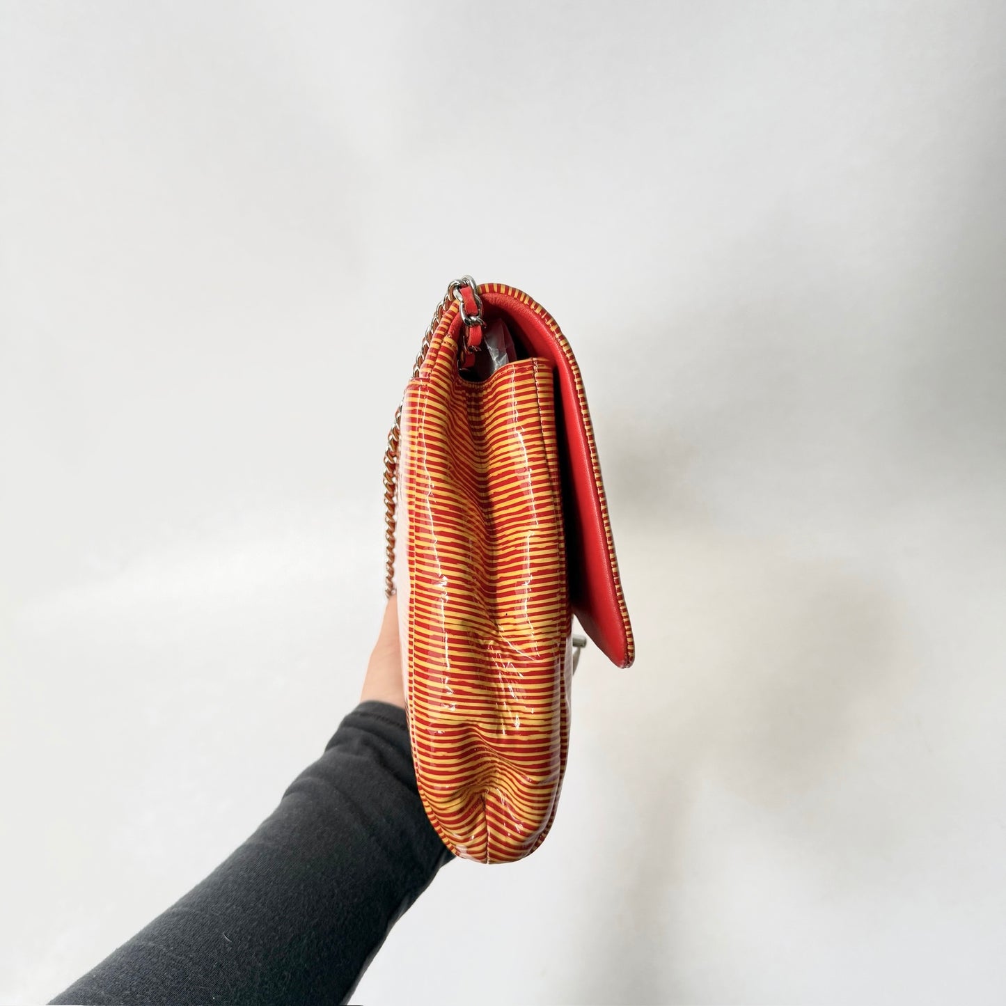 Chanel Striped Orange Patent Leather Flap Shoulder Bag