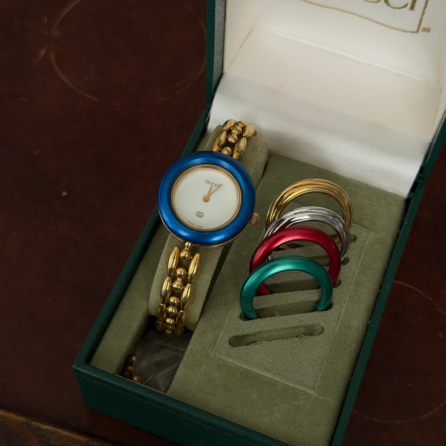 Gucci Gold Rice Link White Dial Bezel Watch w/ 5 Bezels