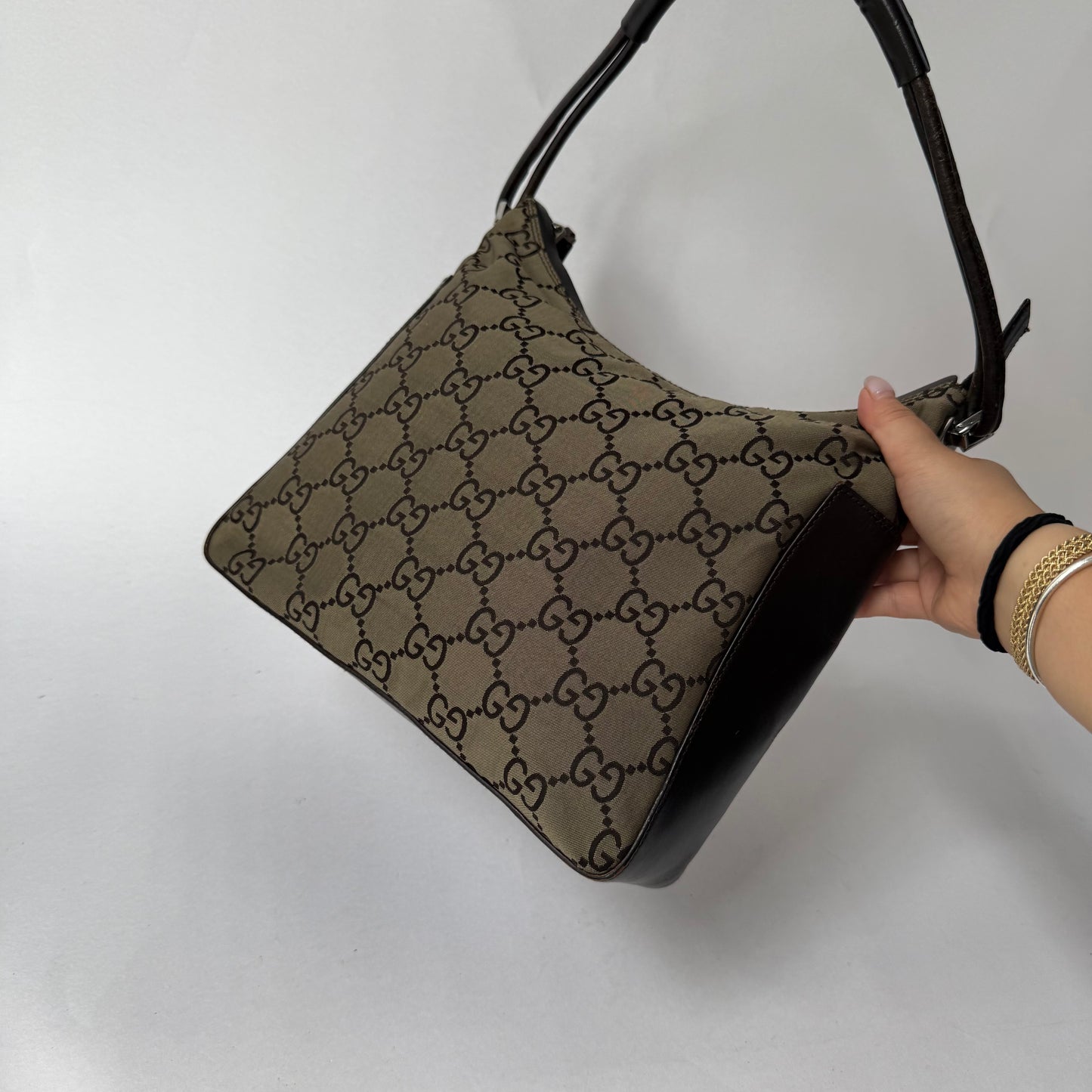 Gucci Brown Canvas Monogram Shoulder Bag