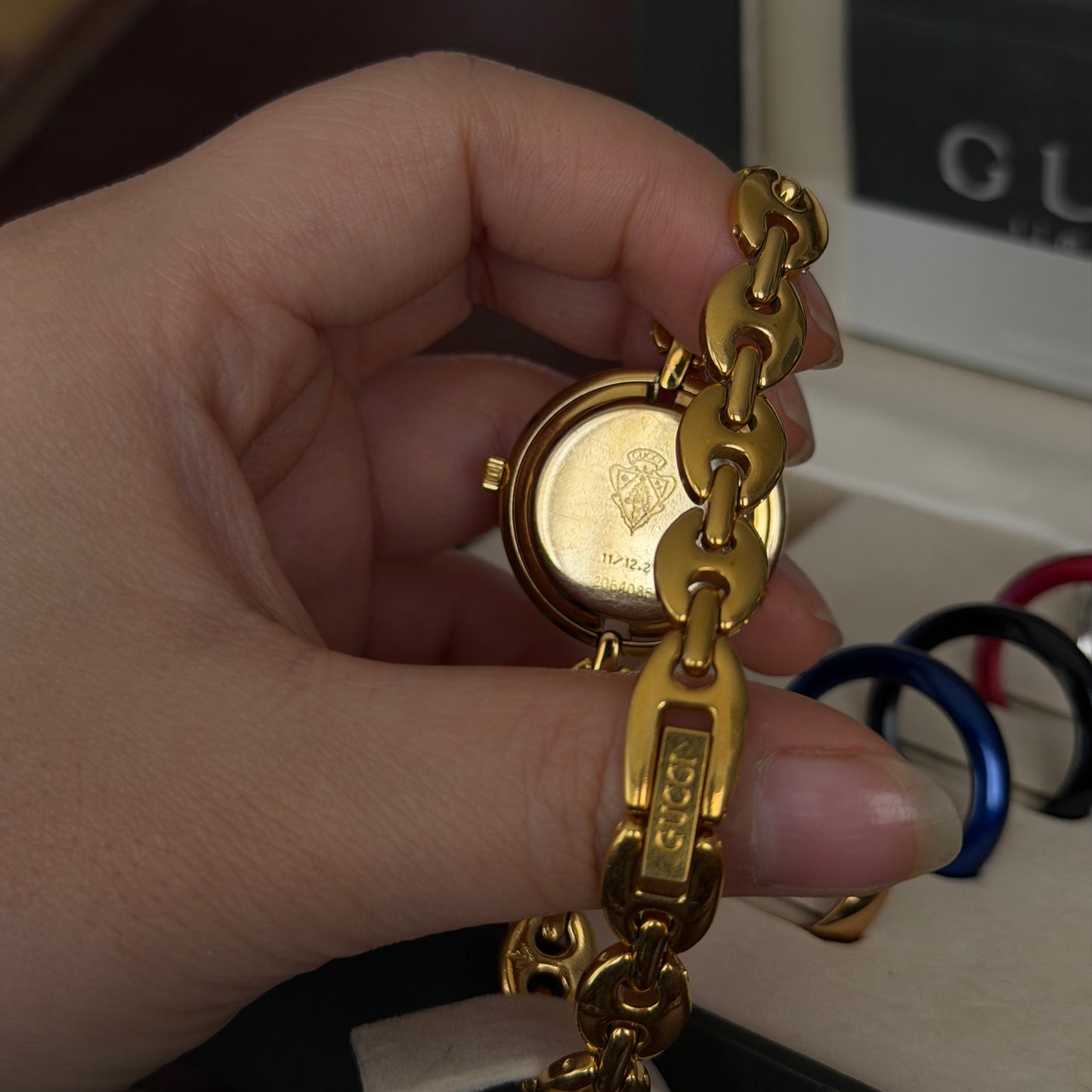 Gucci Gold Mariner Link White Dial Bezel Watch