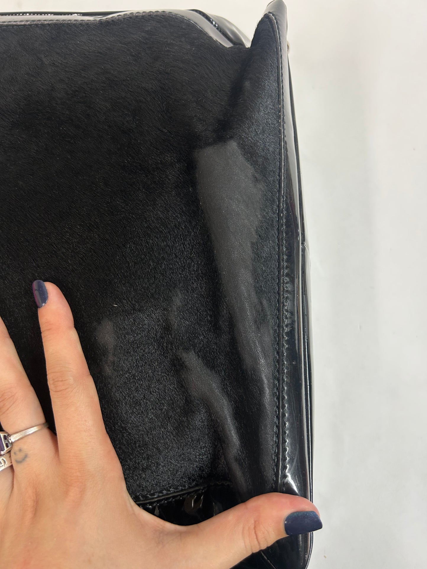 Chanel 2005 Black Patent Leather Chain Shoulder Tote