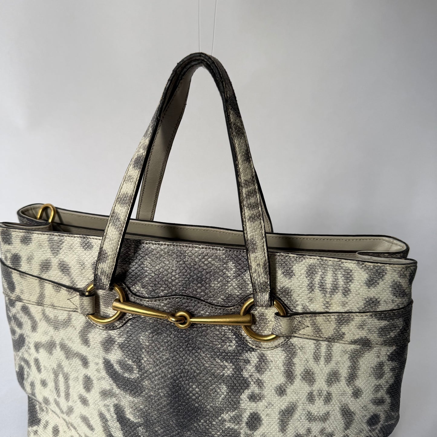 Gucci Gray Multicolored Python Horsebit Shoulder Bag