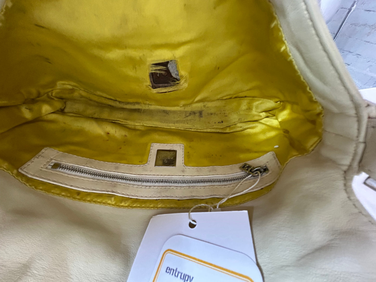 Fendi Butter Yellow Leather Baguette Shoulder Bag