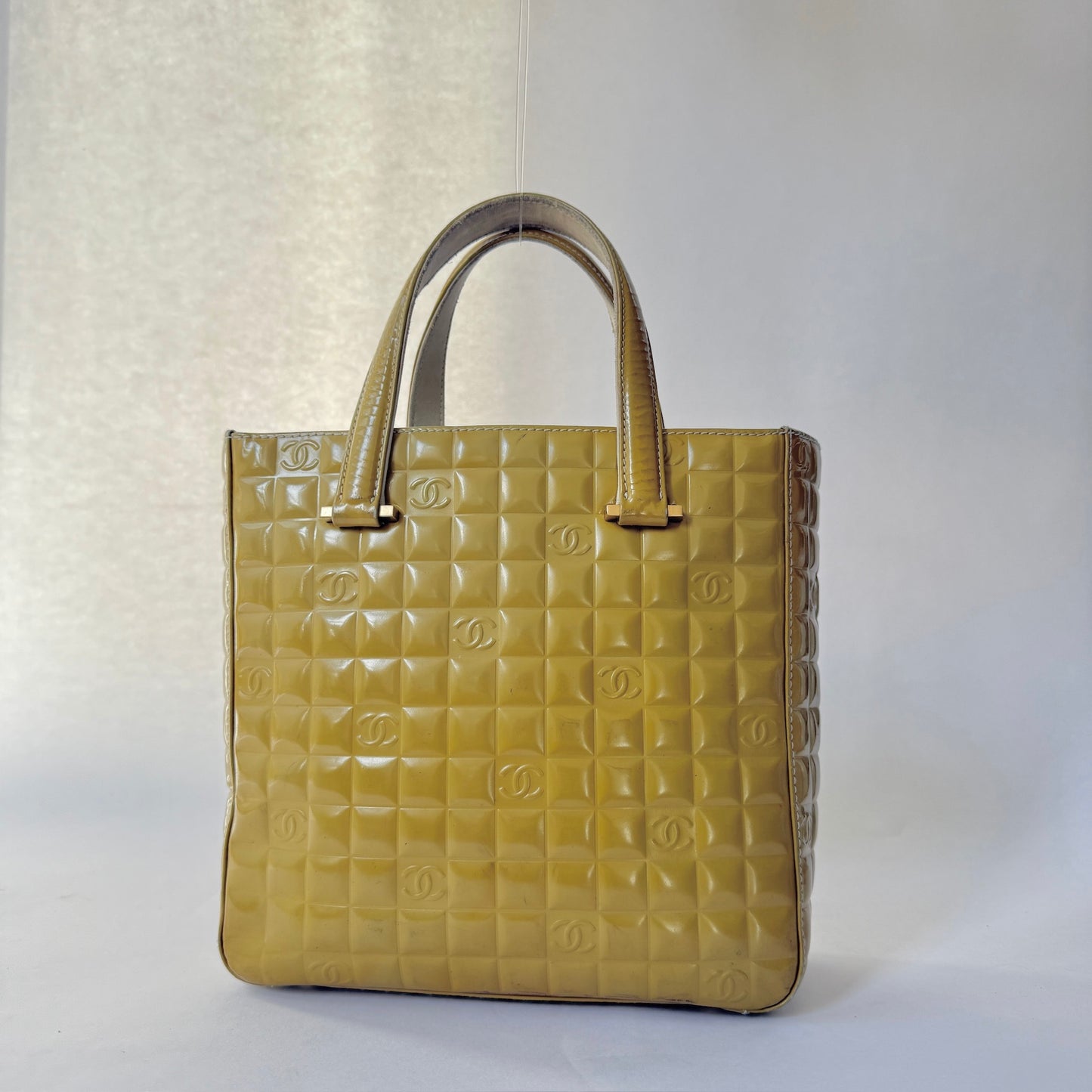 Chanel Yellow Patent Leather Chocolate Bar Tote Bag