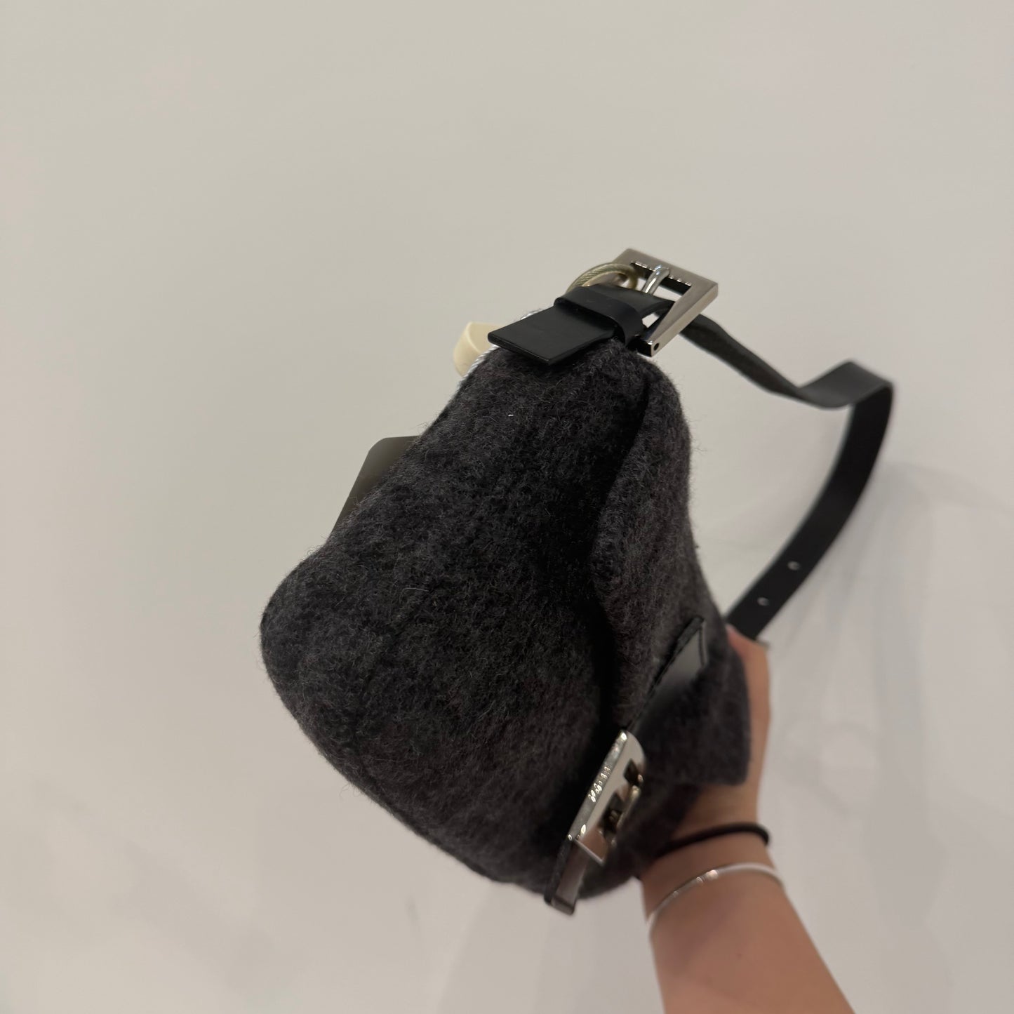 Fendi Gray Wool Zucca Fendi Baguette Shoulder Bag