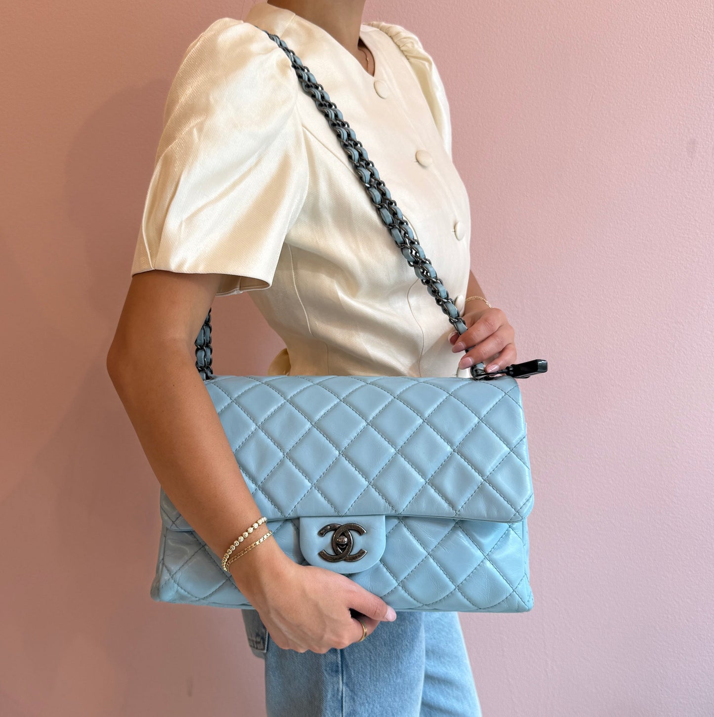 Chanel Baby Blue Puffy Glazed Calfskin Coco Soft Flap Bag