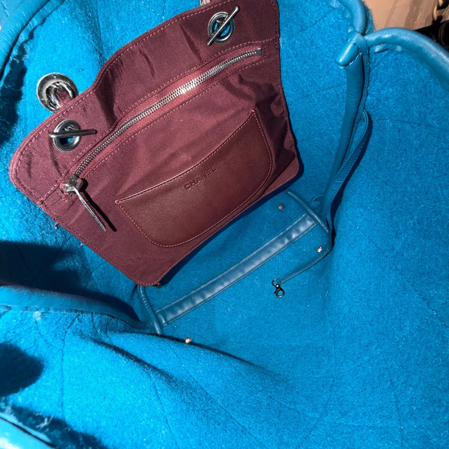 Chanel 2011 Blue Wool 2-Way Shoulder Tote Bag