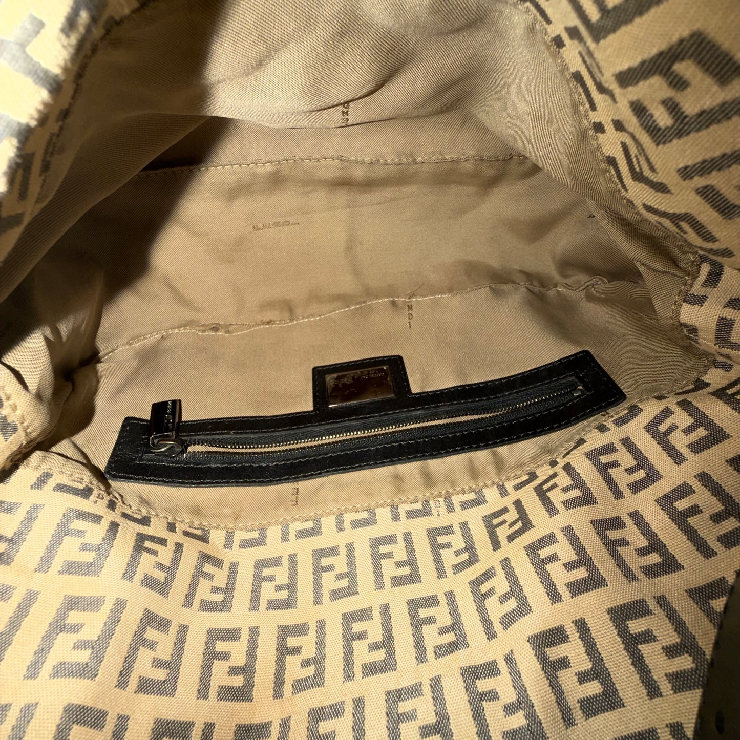 Fendi Brown Zucchino Canvas Rounded Double Flap Baguette