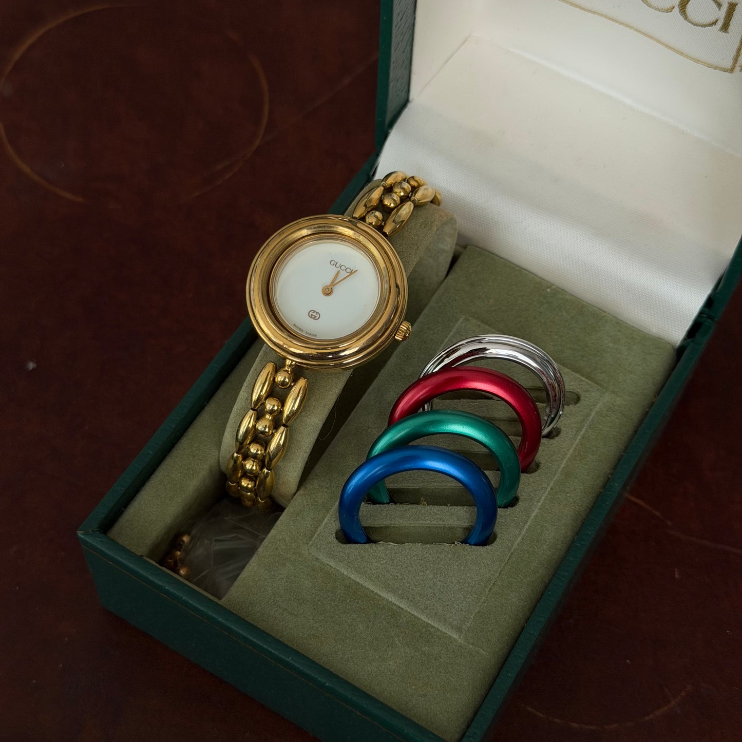 Gucci Gold Rice Link White Dial Bezel Watch w/ 5 Bezels