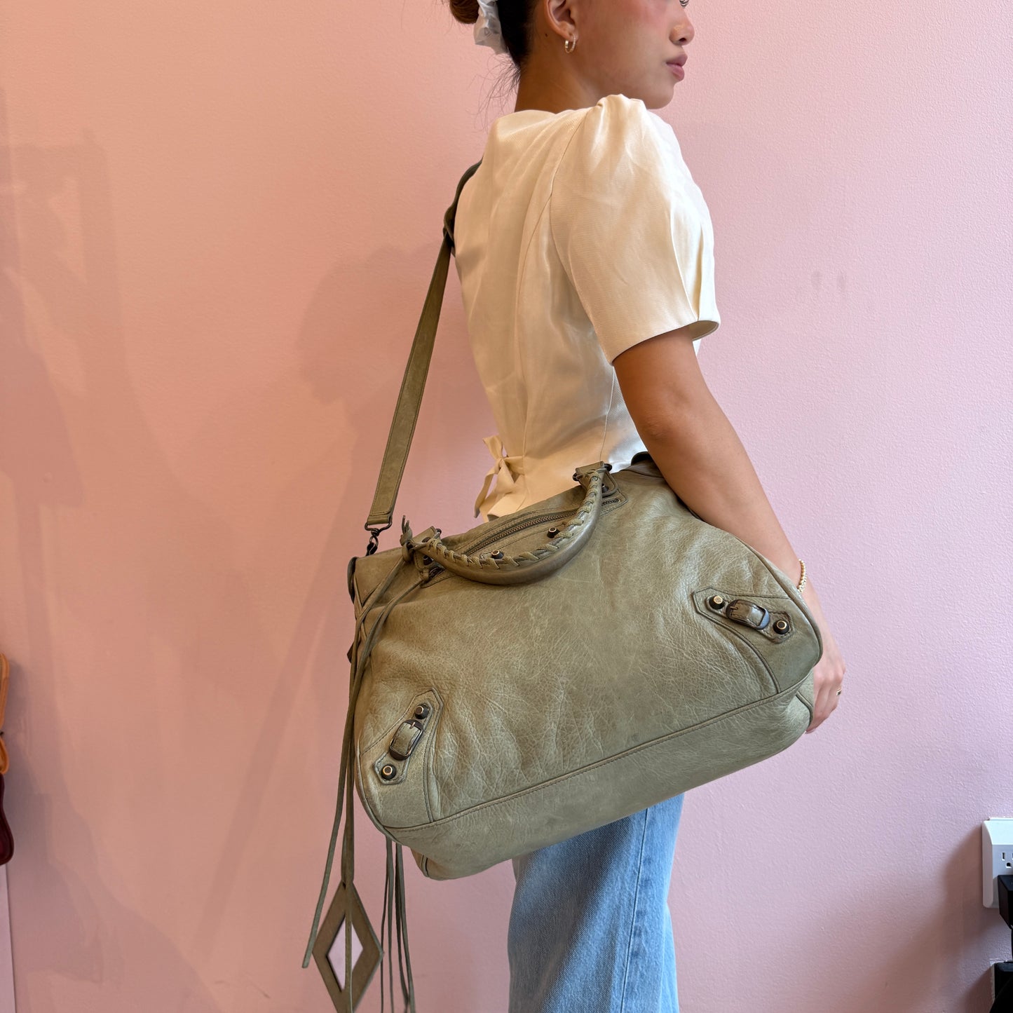 Balenciaga Matcha Green Leather "Velo" City Bag