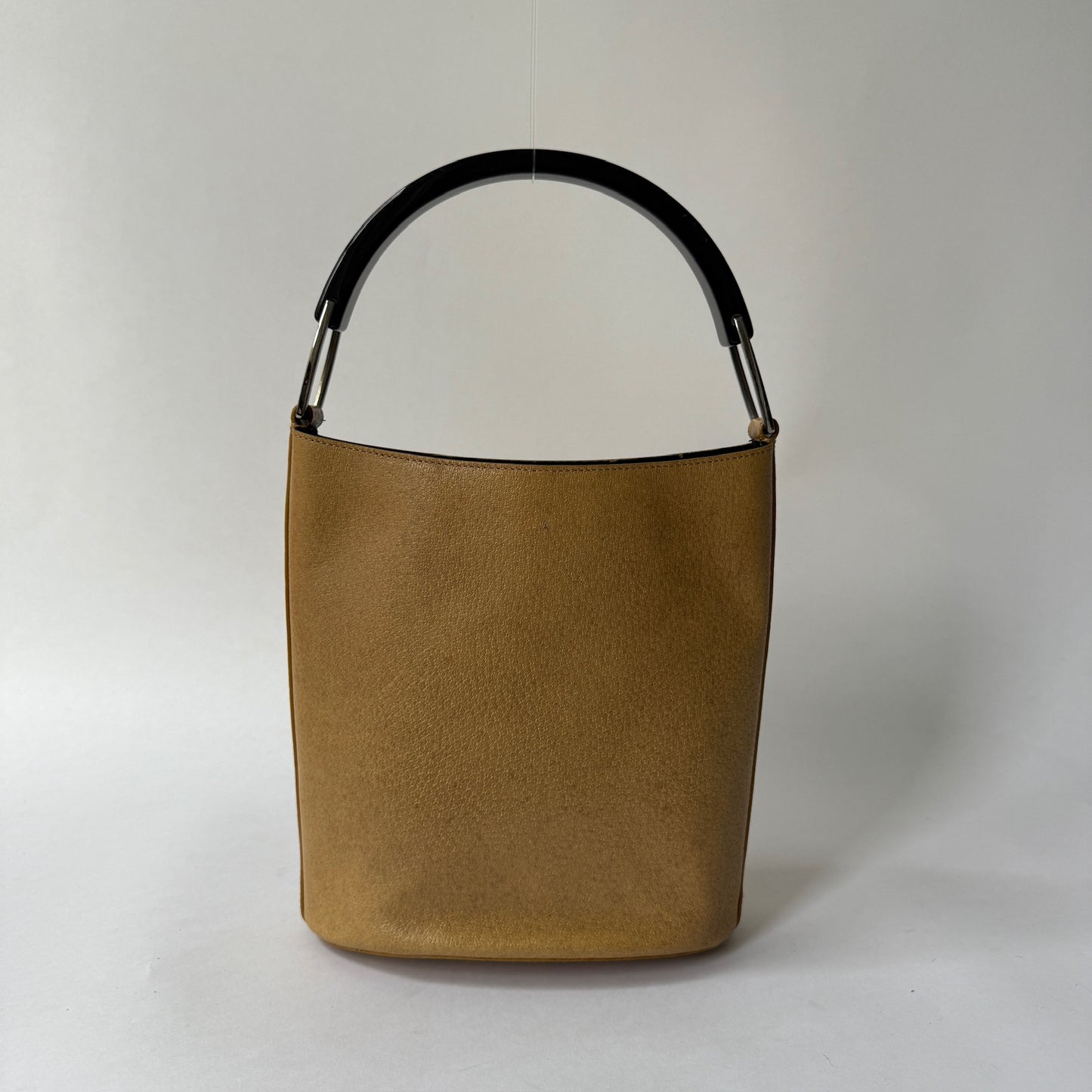 Gucci Brown Leather Bucket Bag w/ Acrylic Handle