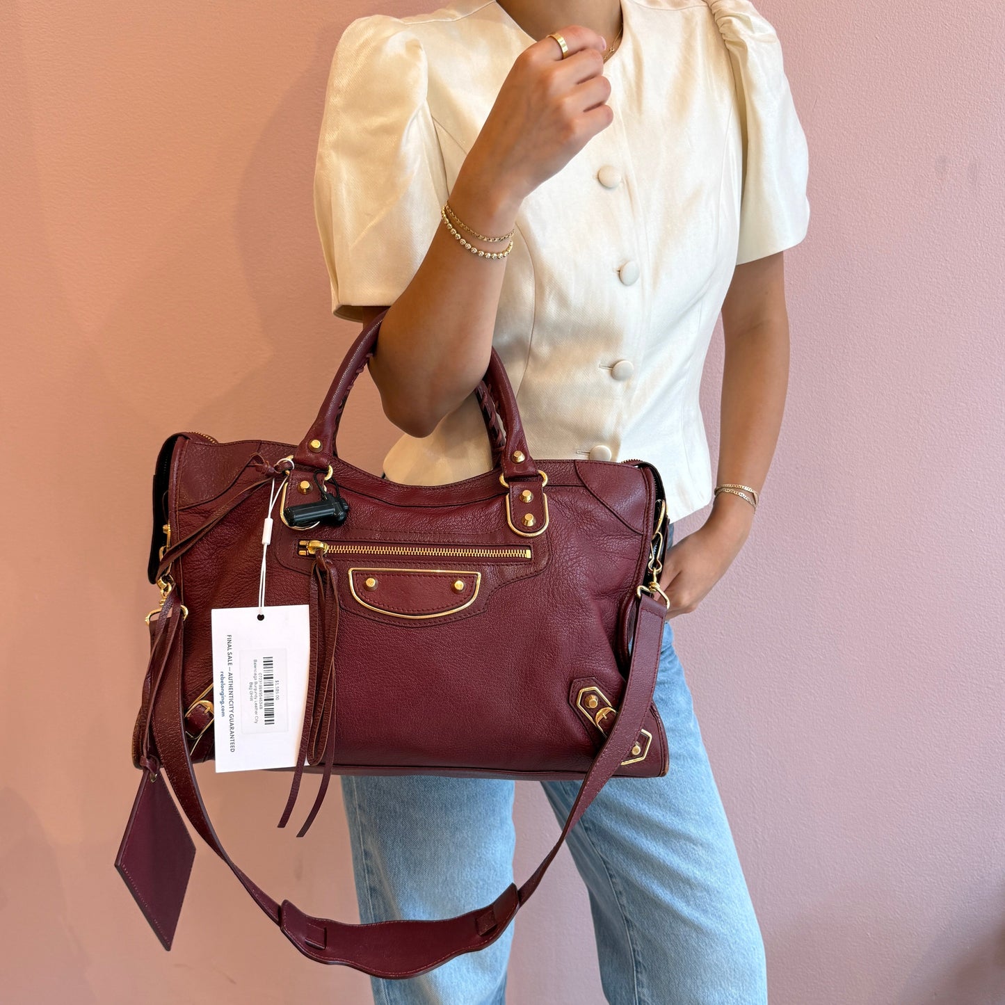 Balenciaga Burgundy Leather City Bag GHW