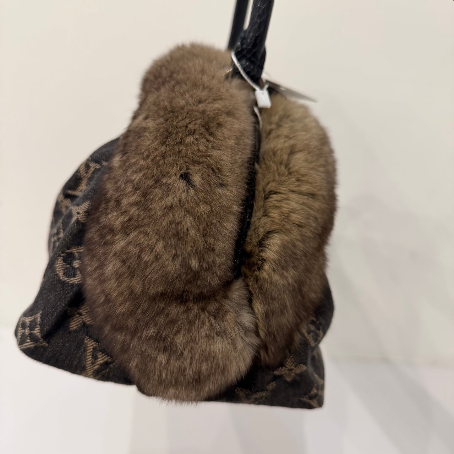 Louis Vuitton Brown Monogram Denim Chinchilla Demi Lune Bowler Bag