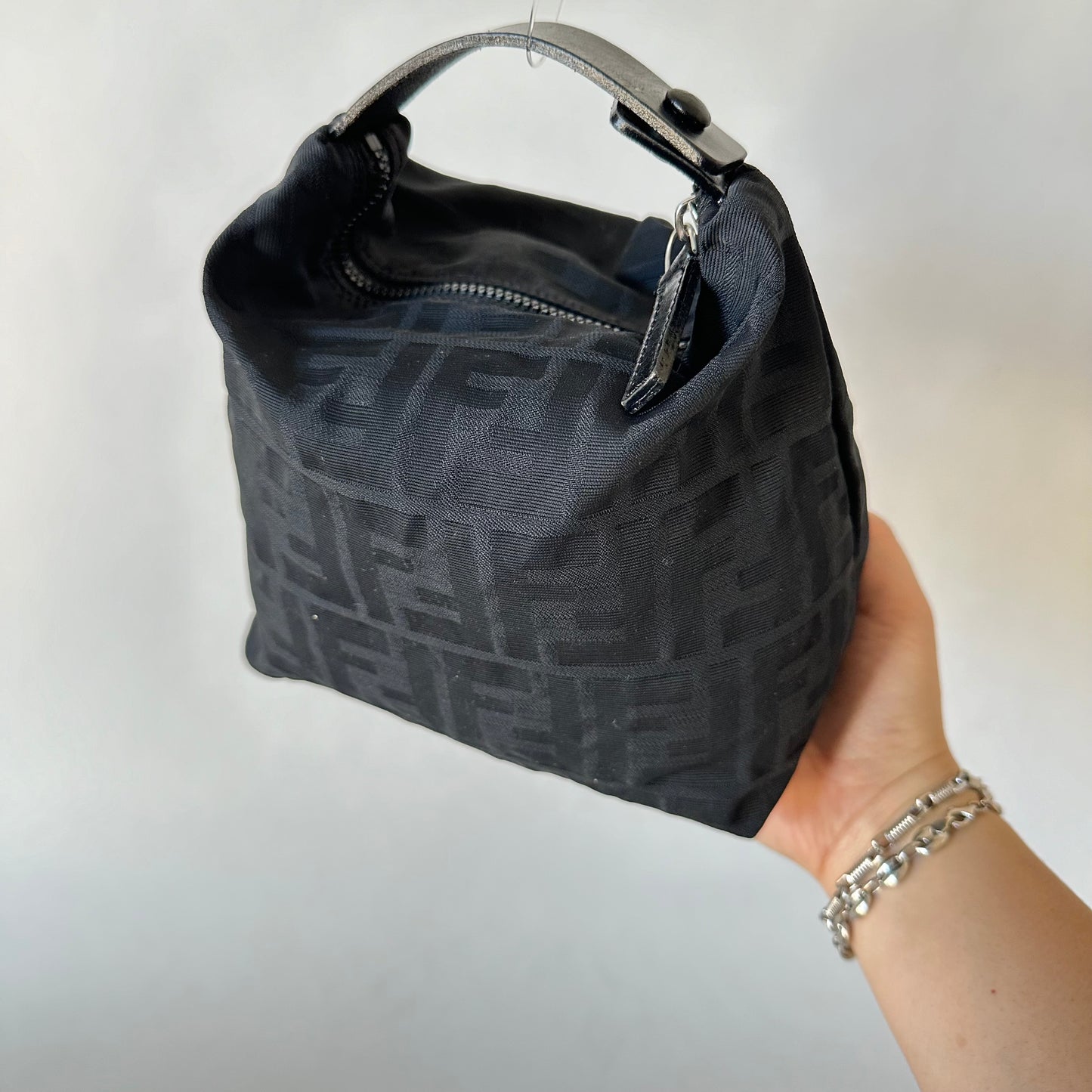 Fendi Black Nylon Zucca Mini Top Handle Bag