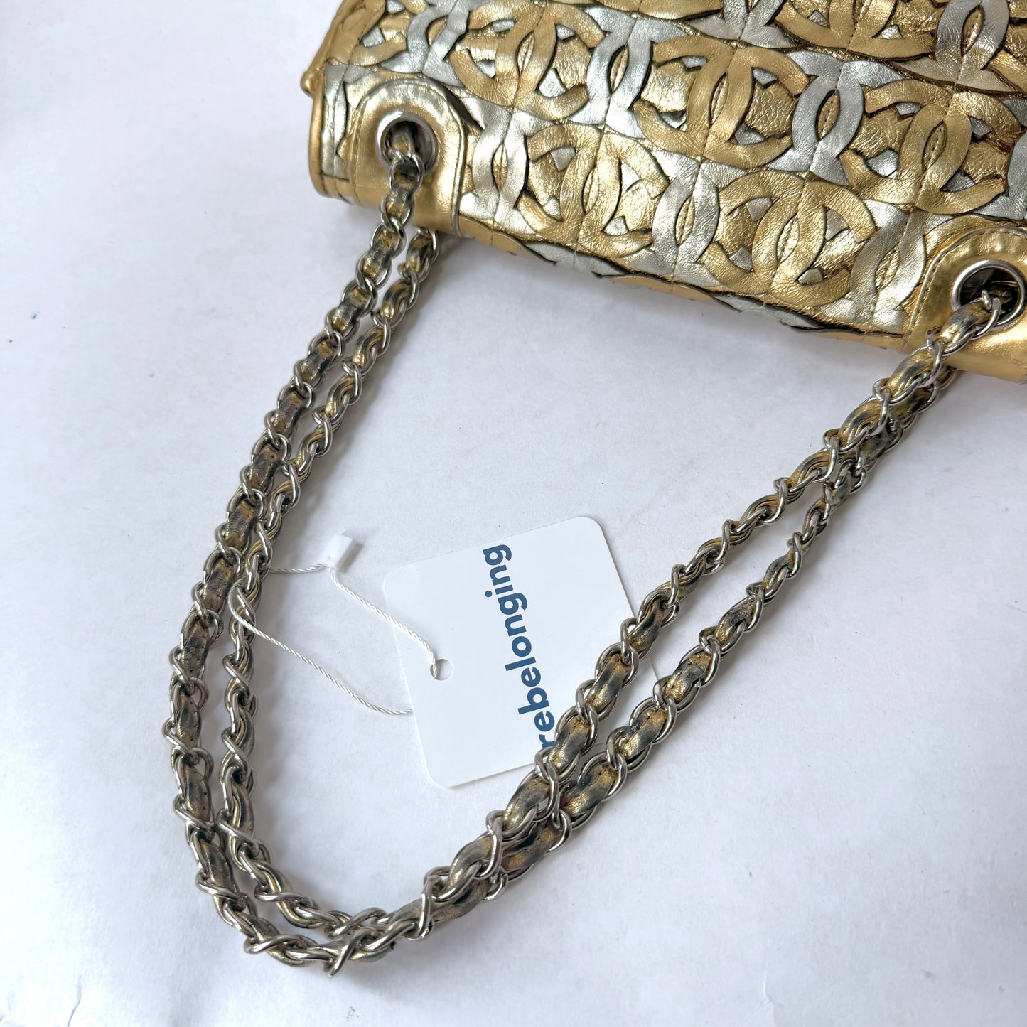 RARE Chanel Gold Metallic CC Cutout Lambskin Medium Flap