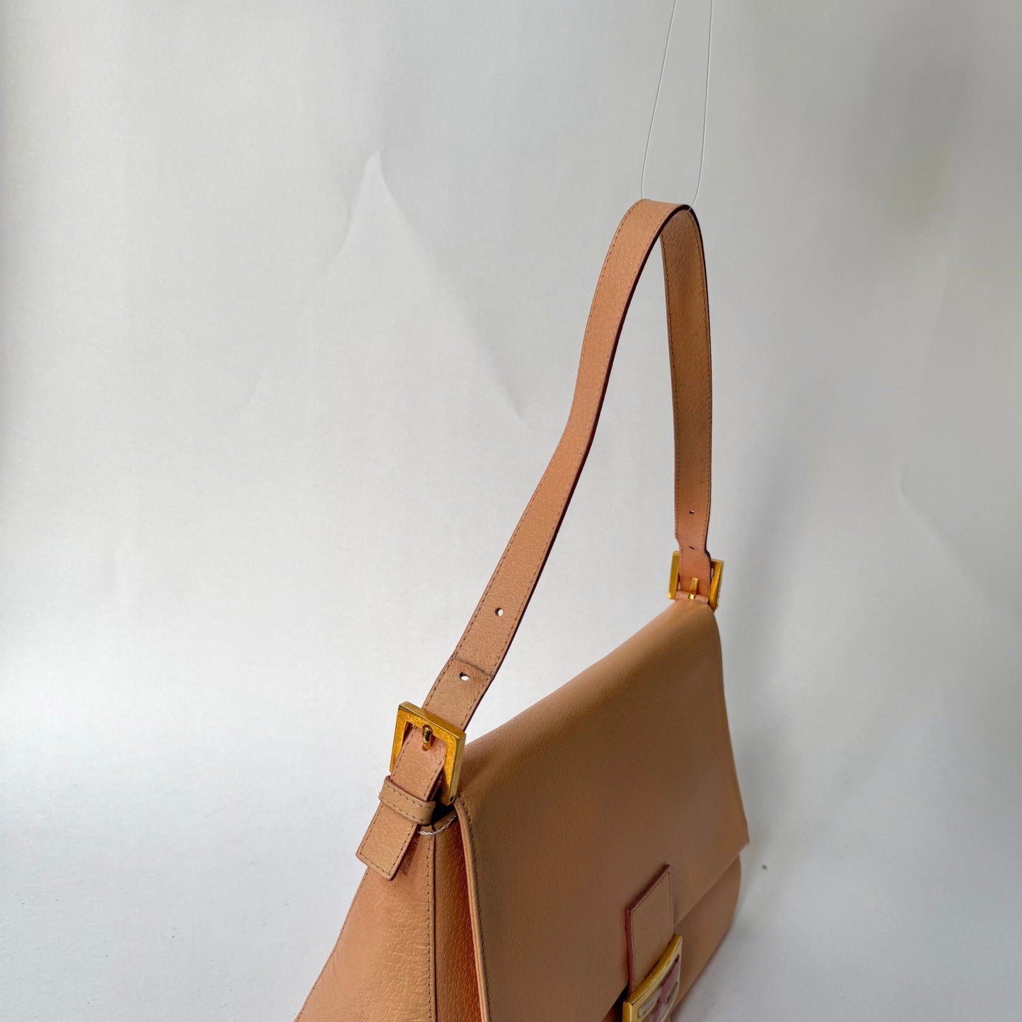 Fendi Peach Pebbled Leather Mama Baguette w/ Stone Plaque