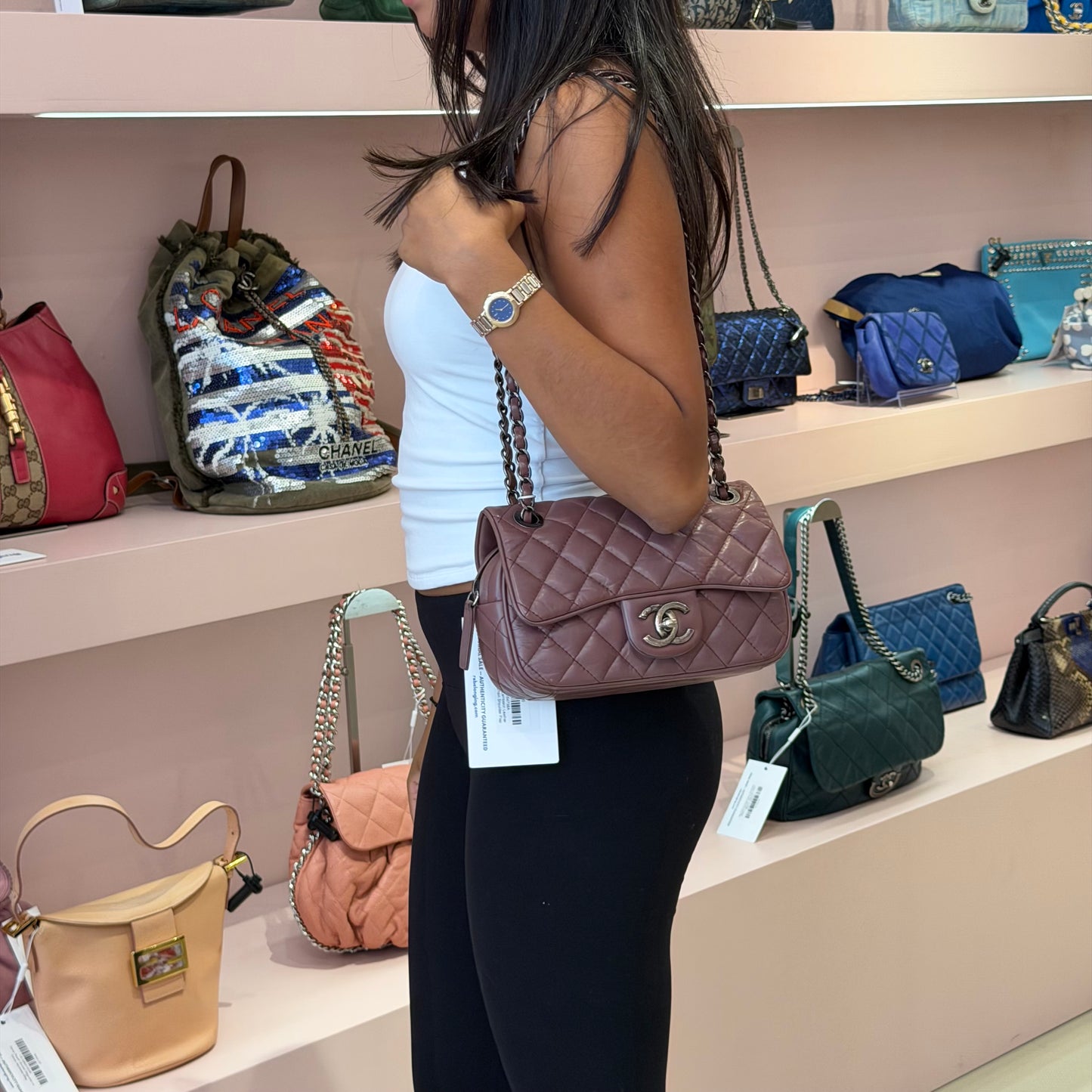 Chanel Mauve Lambskin Leather Quilted Mini Chain Shoulder Flap
