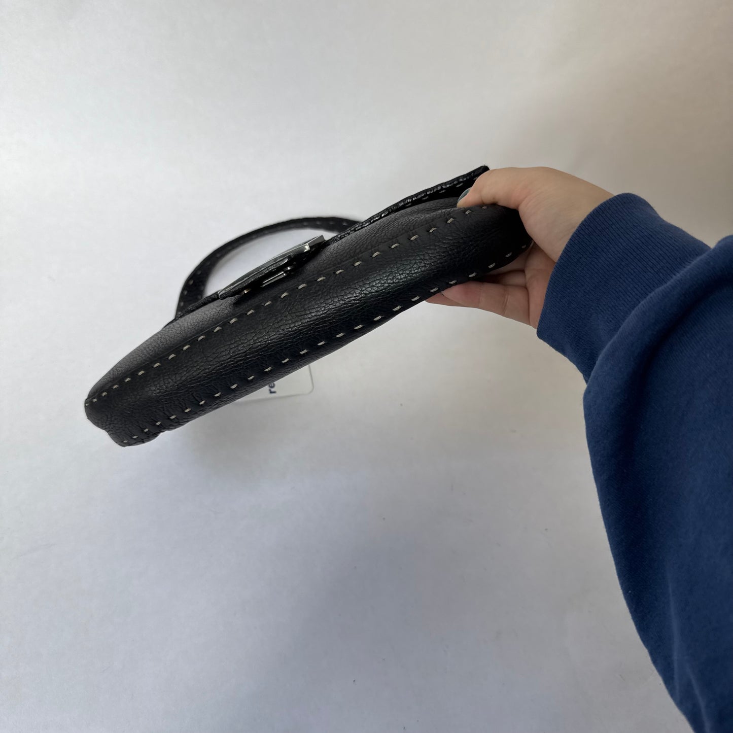 Fendi Black Selleria Leather Stitched Baguette Shoulder Bag