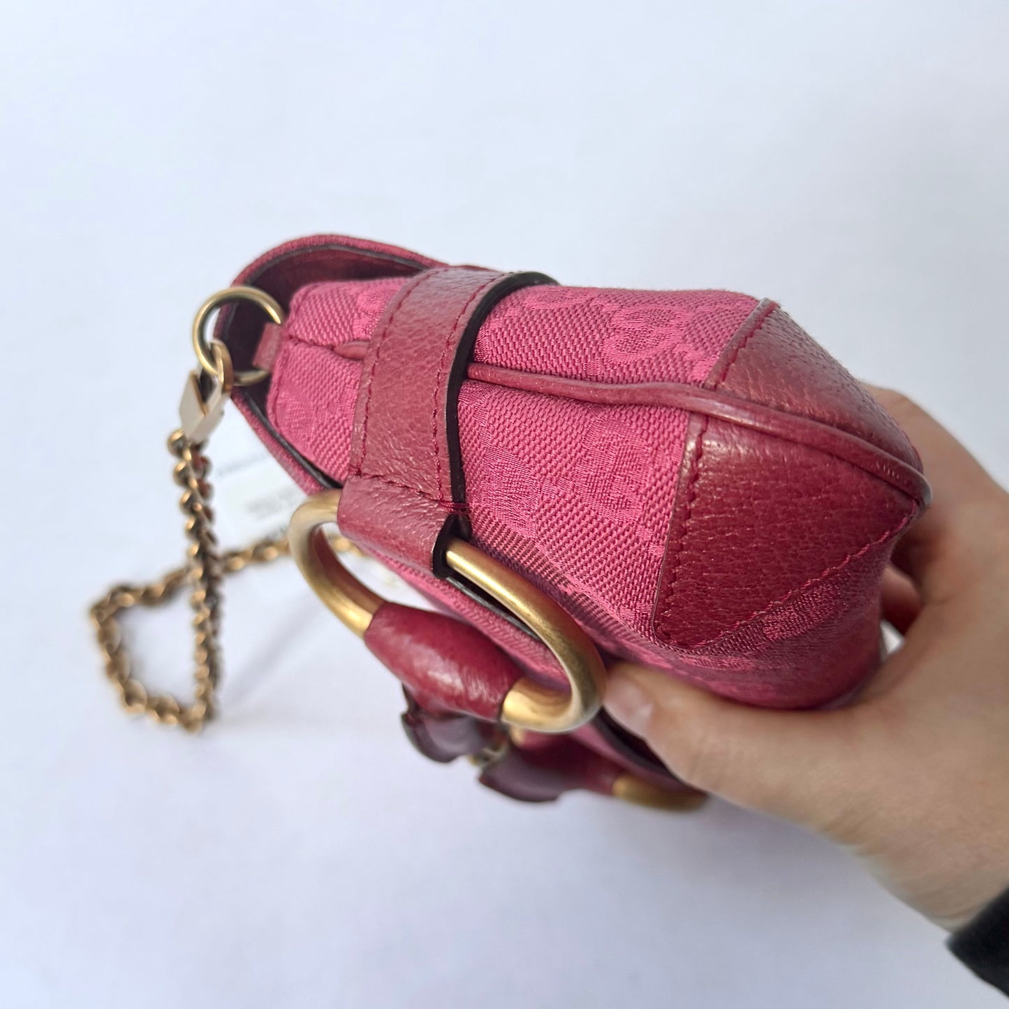 Gucci 2004 Fuchsia Canvas Monogram Tom Ford Horsebit Chain Clutch