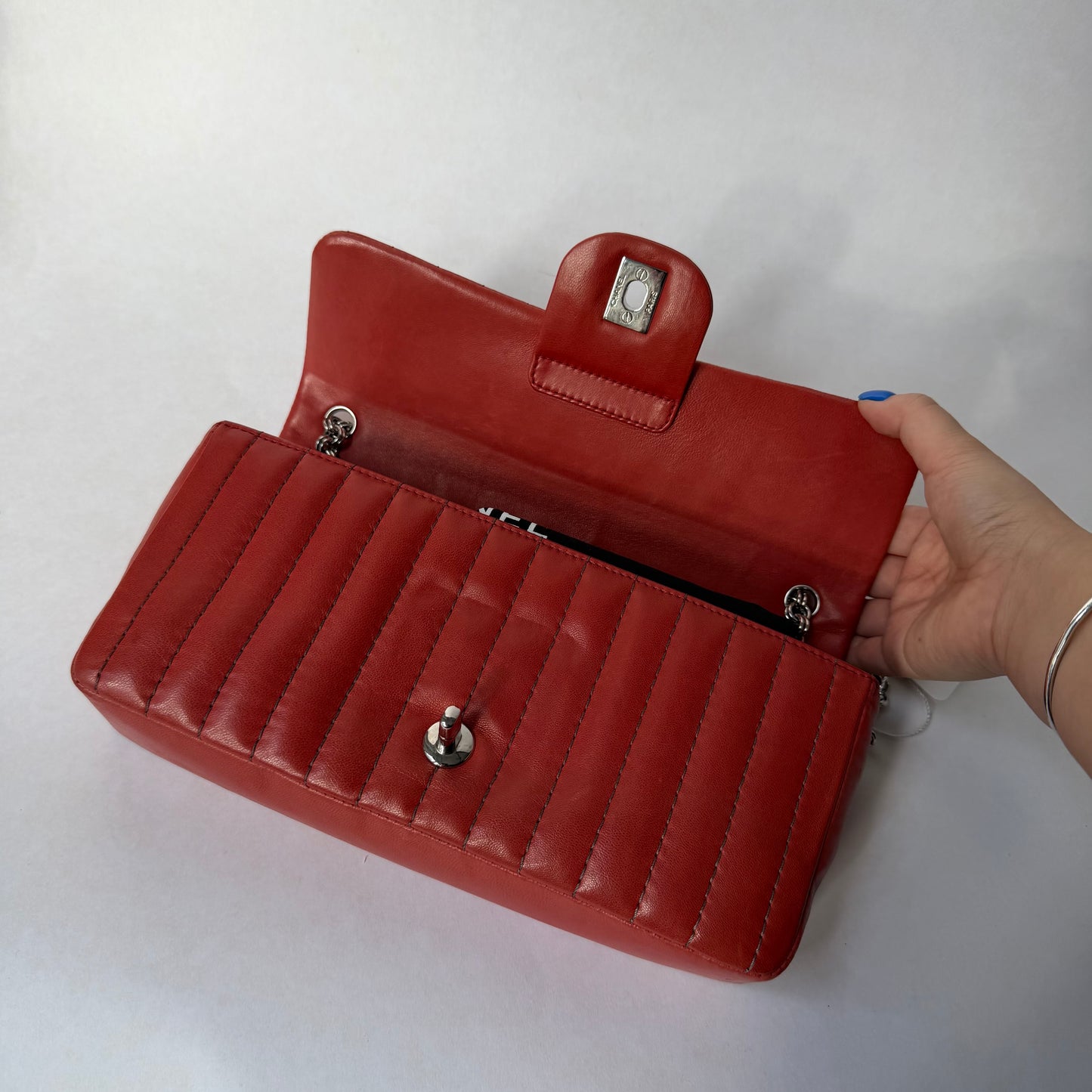 Chanel Red East West Vertical Quilted Bijoux Chain Flap