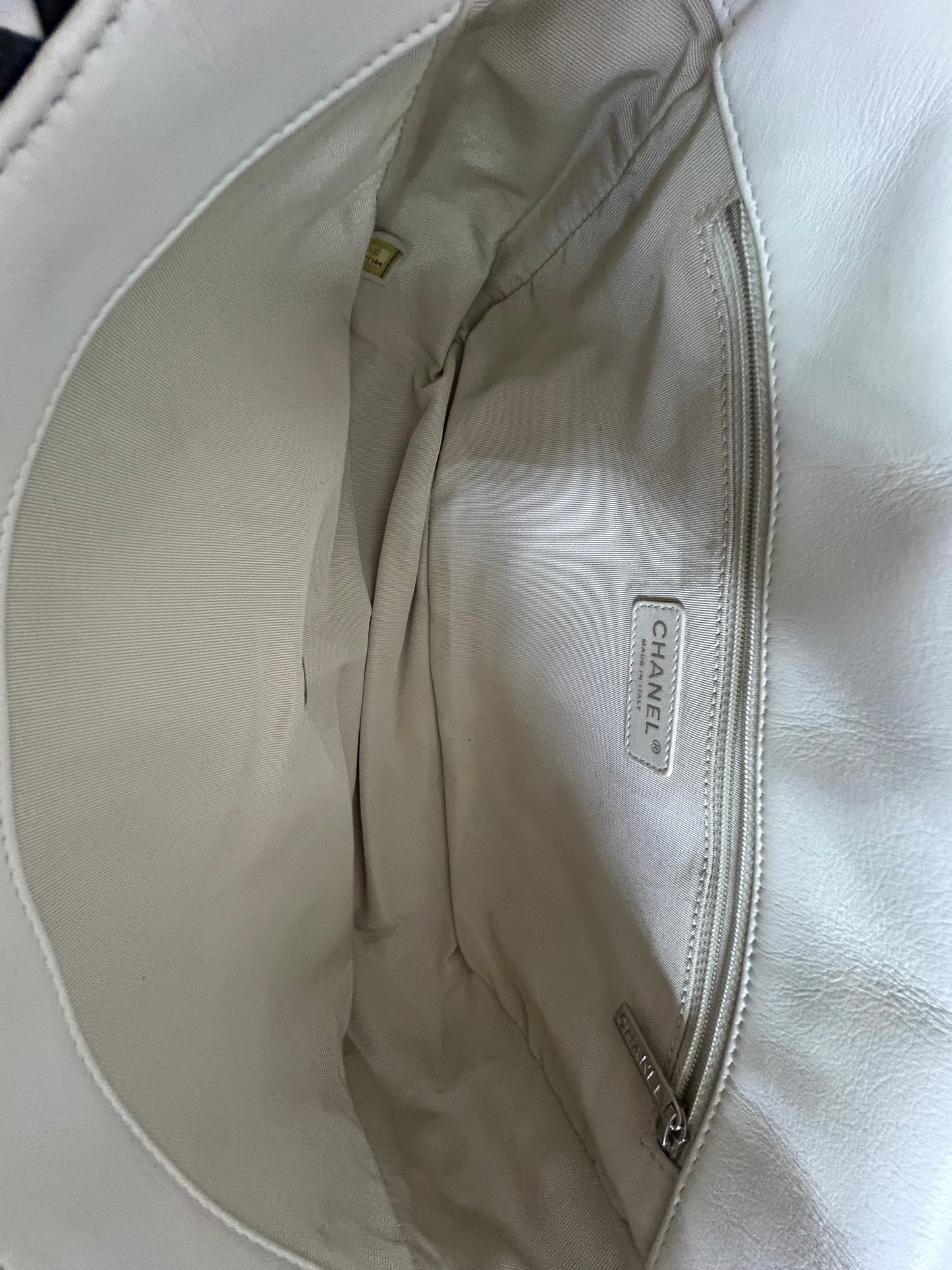 Chanel White & Black Lambskin Leather Canebiers Jumbo Net Flap SHW
