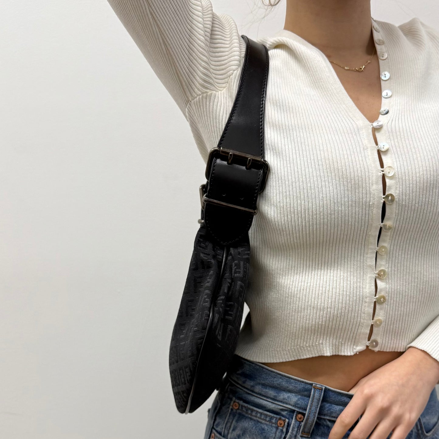 Fendi Black Zucchino Nylon Oyster Bag
