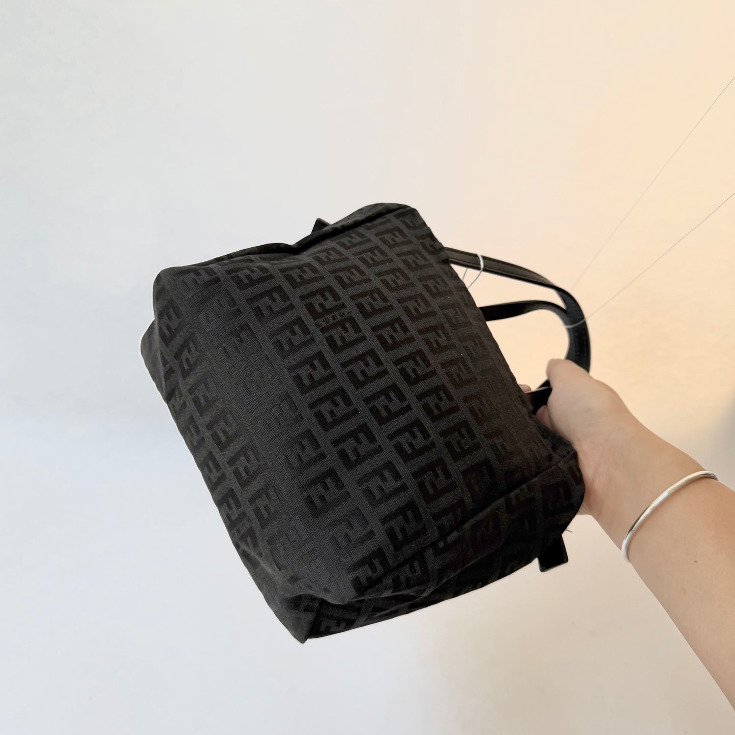 Fendi Black Zucchino Monogram Mini Nylon Top Handle Tote