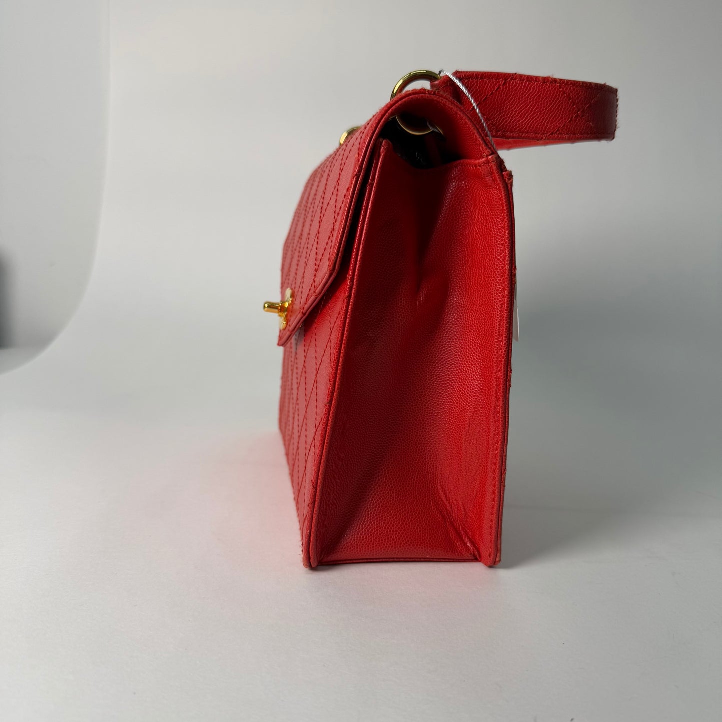 Chanel 1997 Red Caviar Quilted Kelly Top Handle Flap Bag