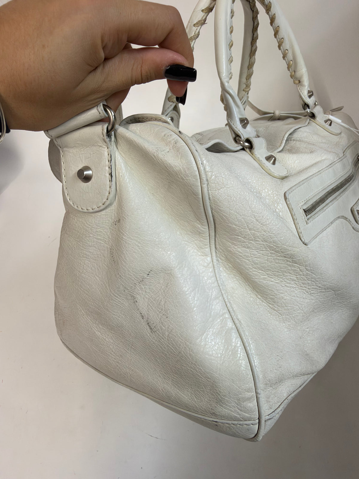 Balenciaga White Leather "Twiggy" City Bag