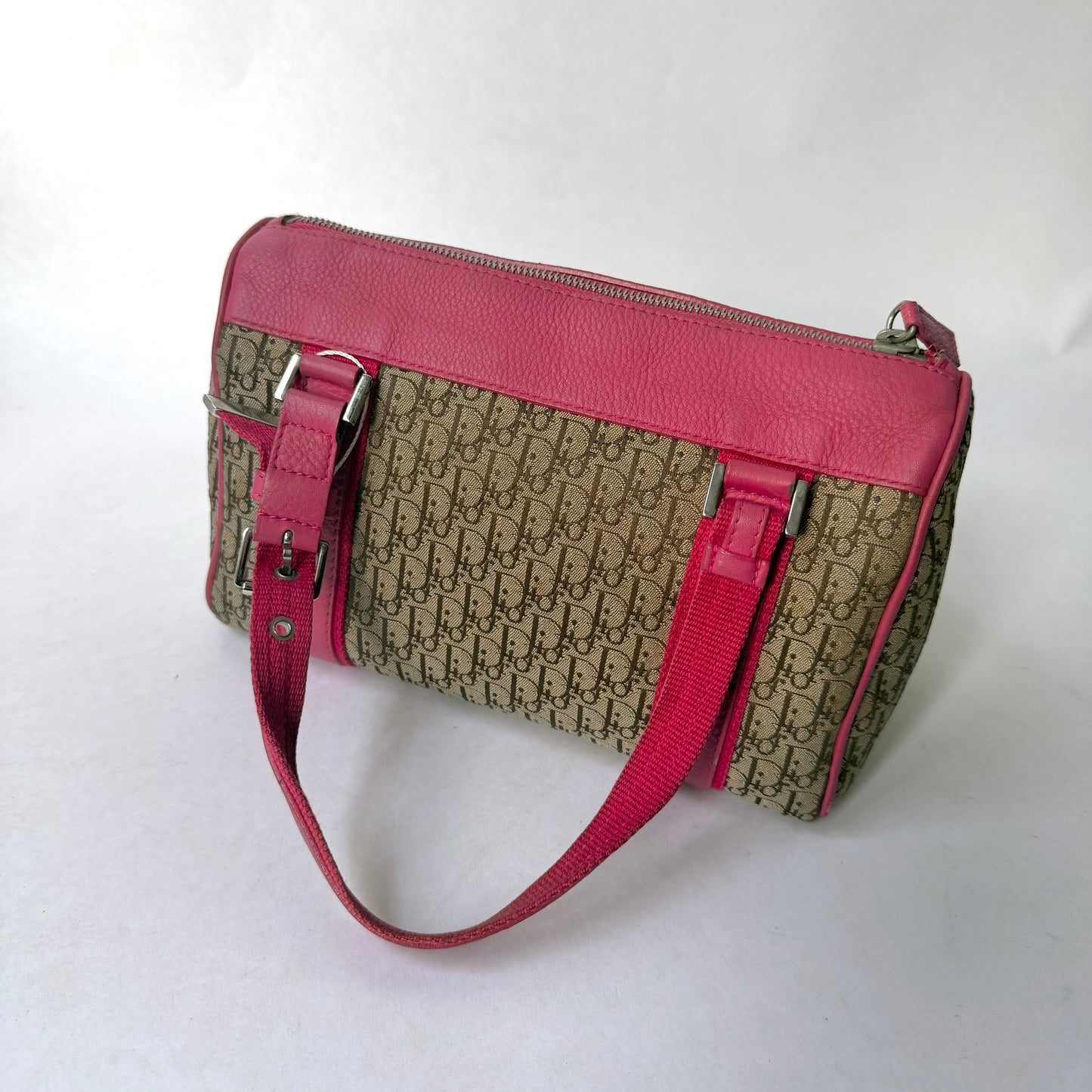 Christian Dior Brown & Pink Canvas & Leather Boston Bag