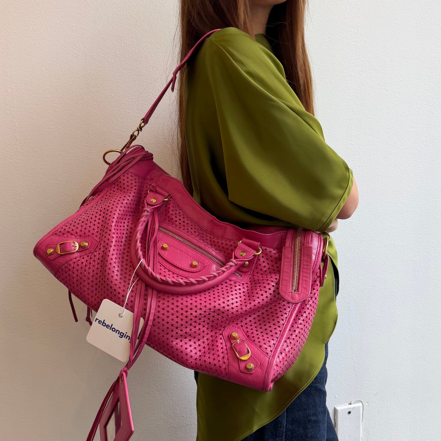 Balenciaga Pink Perforated Classic City Bag