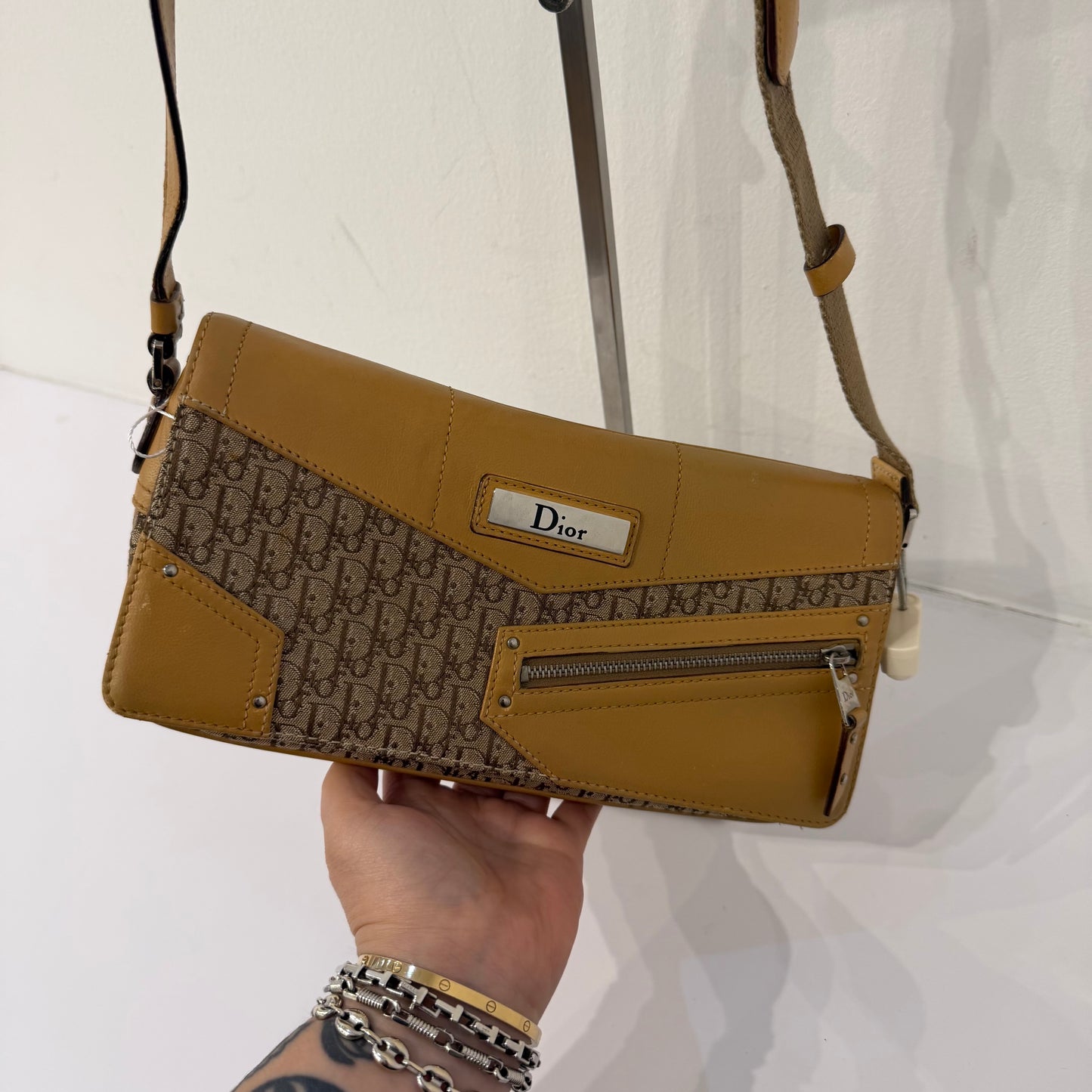 Christian Dior Brown Canvas & Leather Oblique Monogram Diorissimo Shoulder Bag