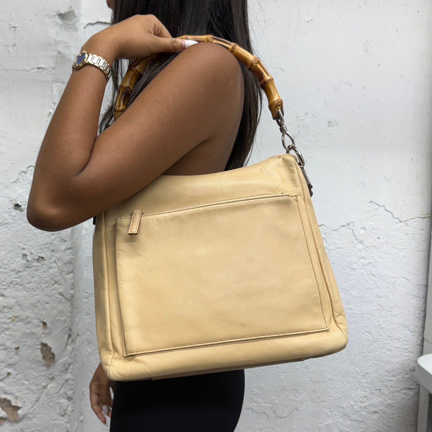 Gucci Tan Leather Bamboo Handle Shoulder Bag
