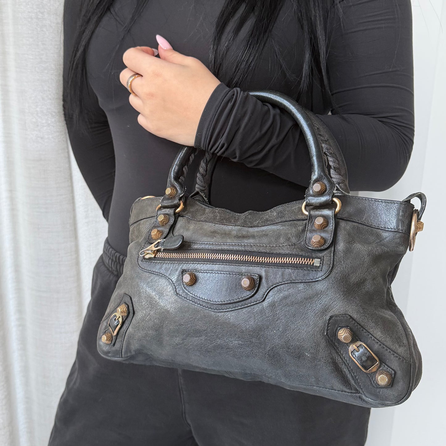 Balenciaga Dark Gray Lambskin Leather The First City Bag