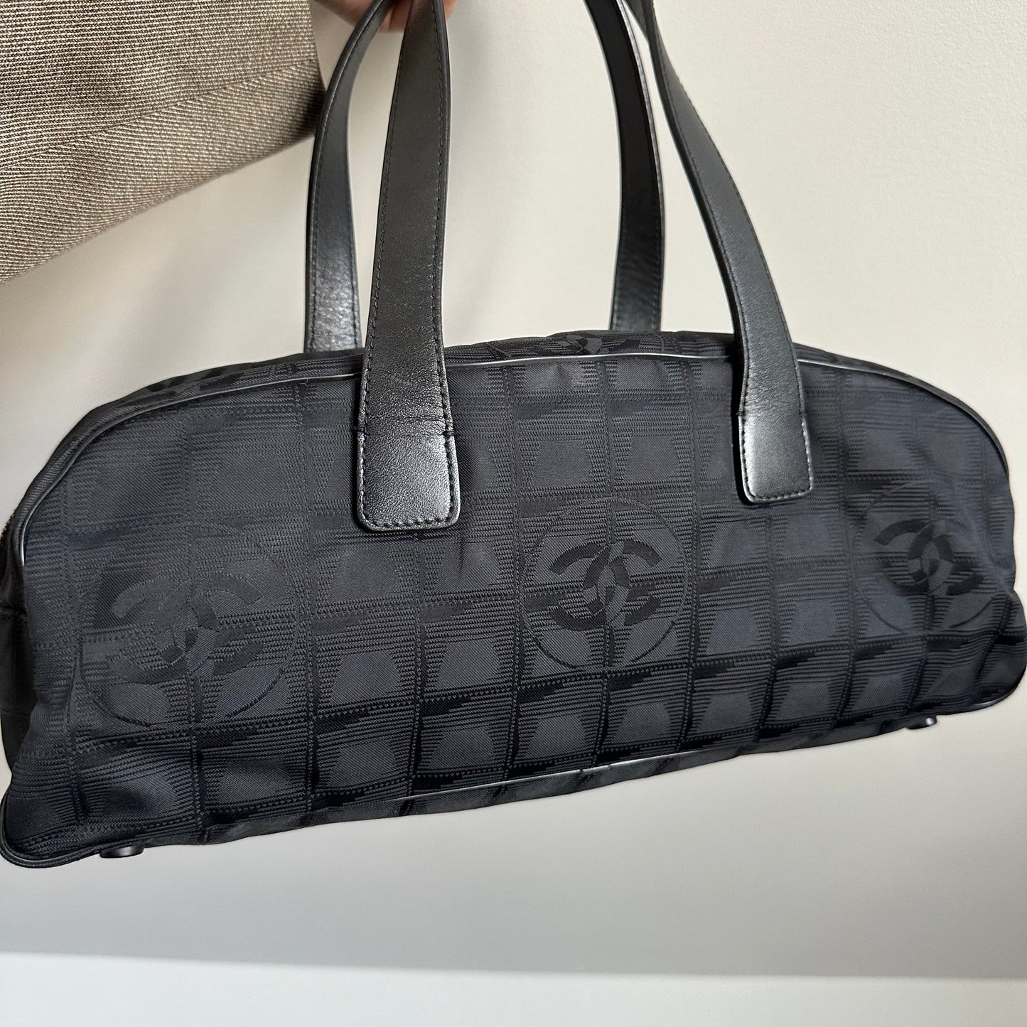 Chanel Black Nylon Travel East West Line Tote