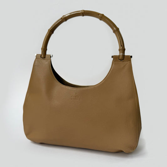 Gucci Beige Leather Bamboo Handle Tote Bag