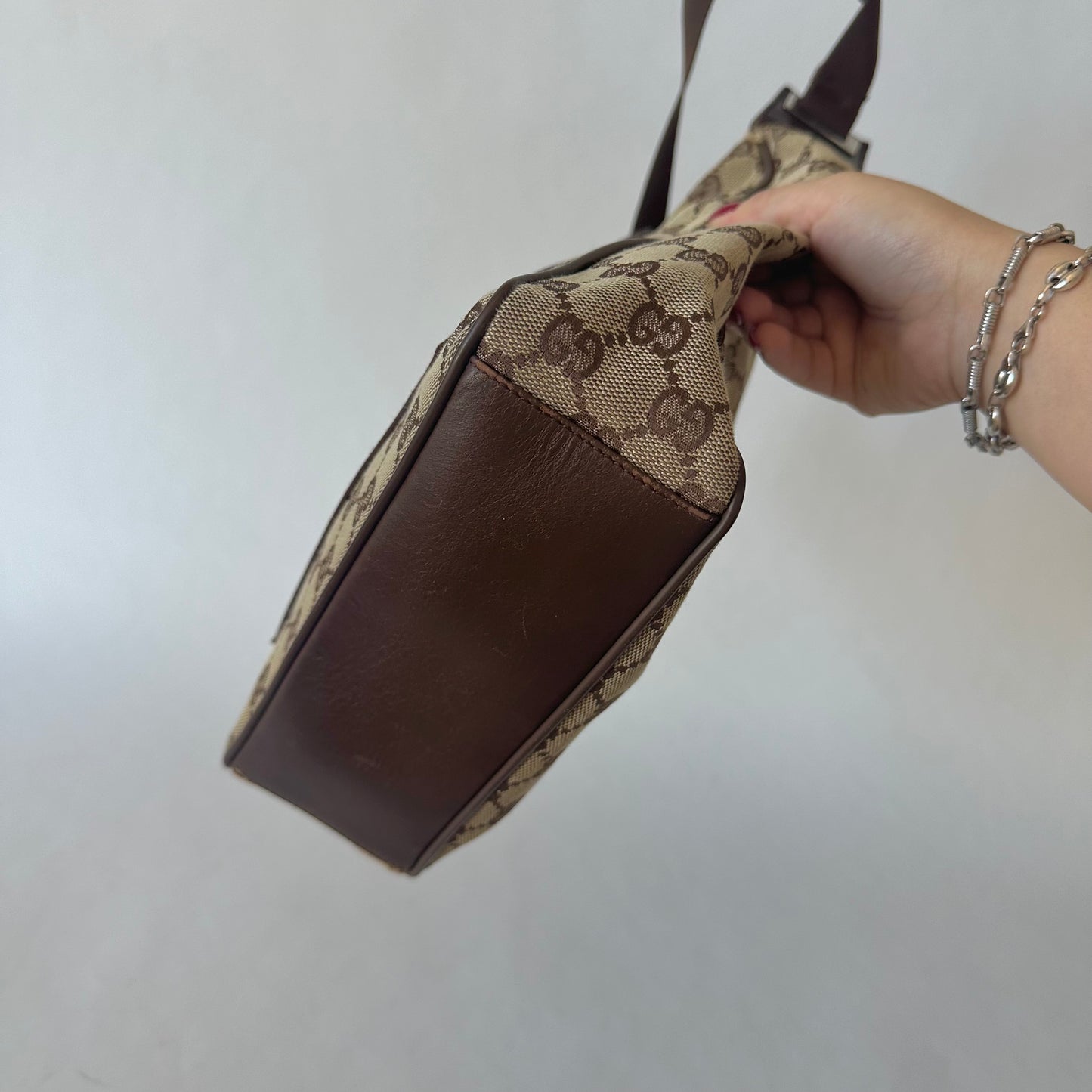 Gucci Brown Monogram Canvas Vertical Shoulder Tote Bag