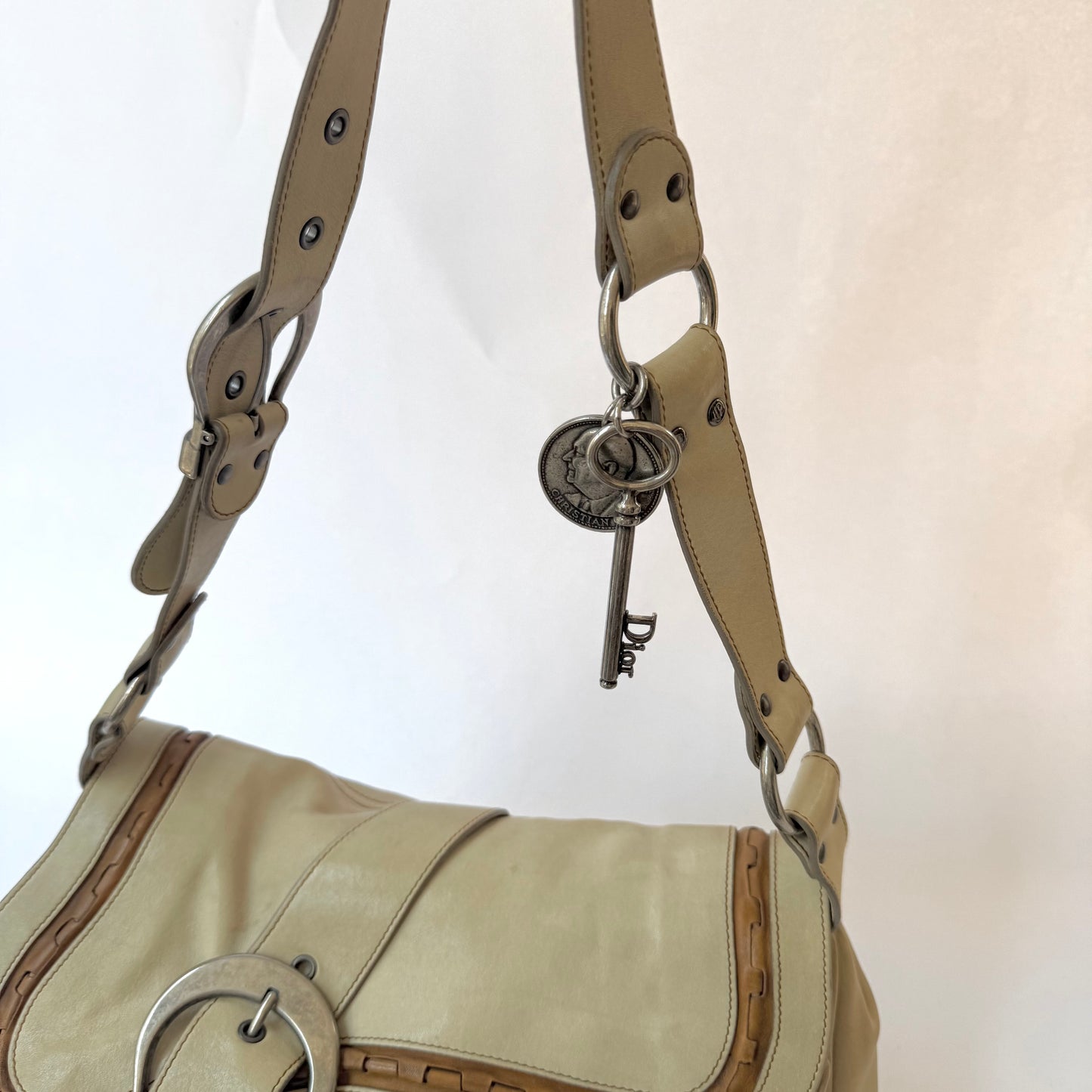 Christian Dior White Gaucho Double Saddle Shoulder Bag
