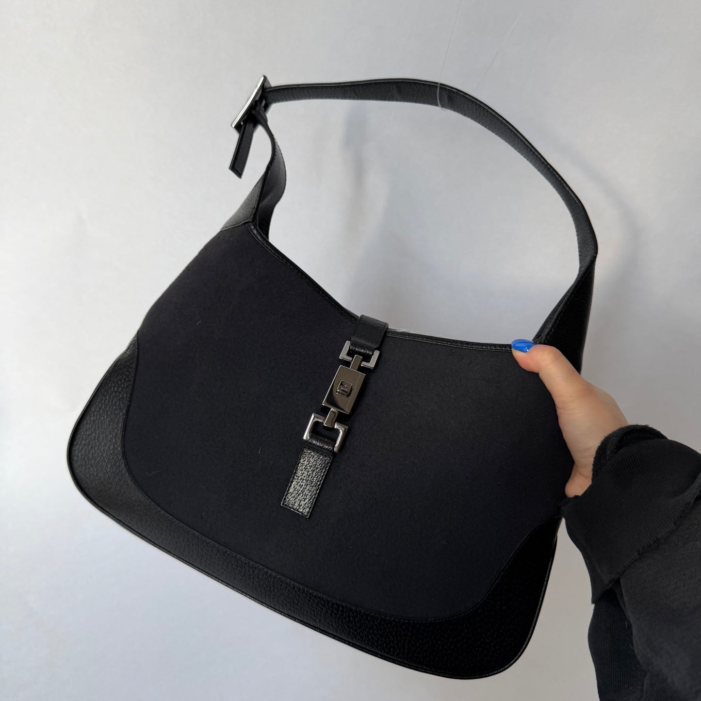 Gucci Black Wool Leather Jackie Shoulder Bag