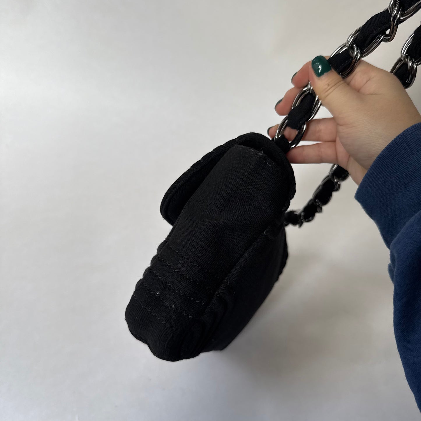 Chanel Black Jersey Chain Shoulder Flap