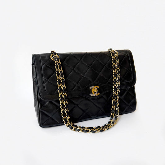Chanel 1989 Black Two-Tone Paris Exclusive Edition Classic Double Flap
