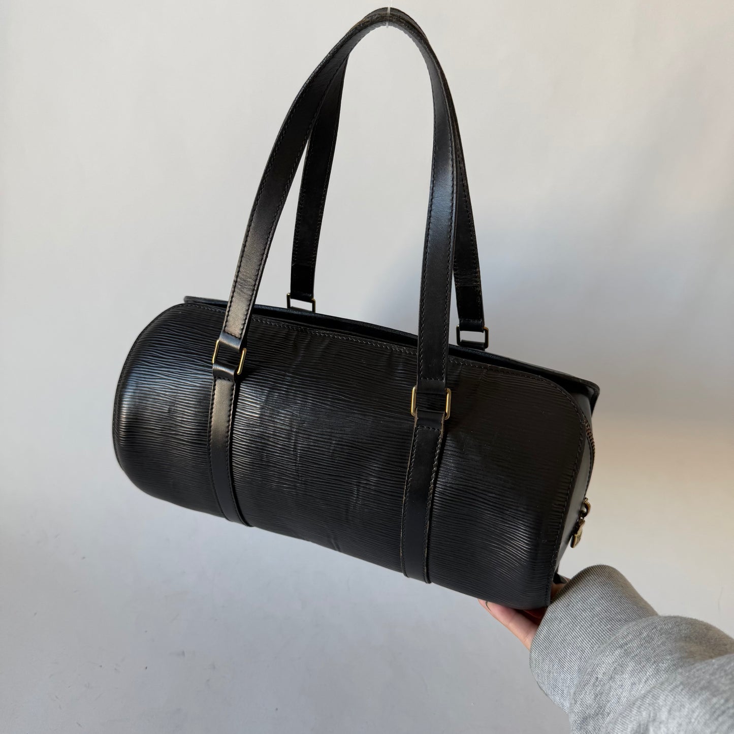 Louis Vuitton Black Epi Leather Souffolt Barrel Bag