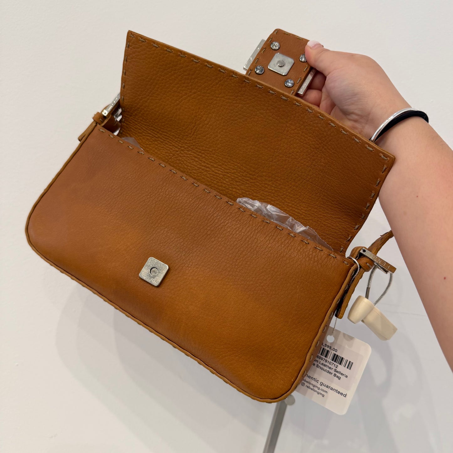 Fendi Brown Selleria Sterling Silver Hardware Baguette Bag